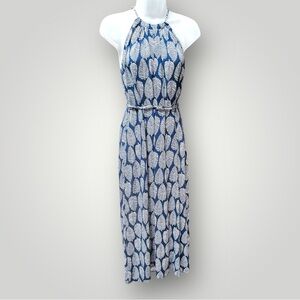 Toko Maxi Dress with Leaf Pattern Blue/White